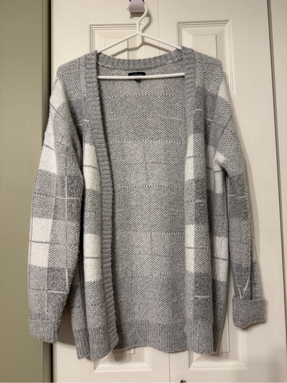 Eclipse Gray and White Plaid Open-Front Cardigan